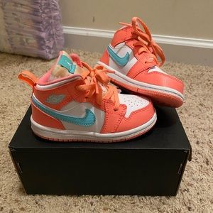 Coral and Blue Jordan Retro Mids 7c Toddlers
